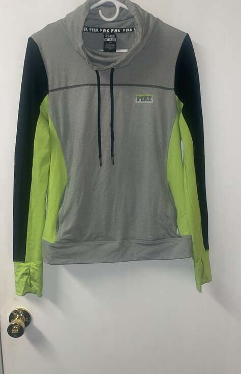 Victoria's Secret￼ Tops - Victoria's Secret PINK Ultimate Funnel Neck Gray Neon Pullover